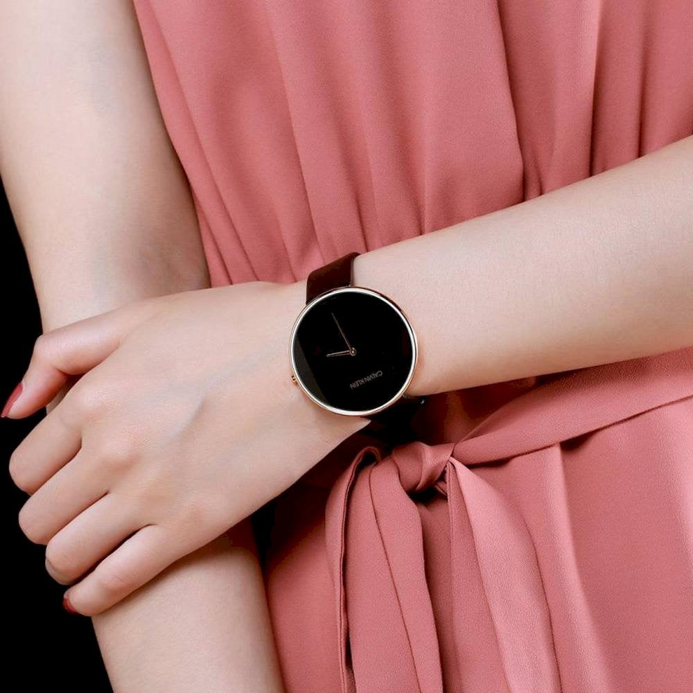  Shop Authentic Calvin Klein Full Moon Black Dial Black Leather Strap Watch for Women - K8Y231C1 - Luxxuri