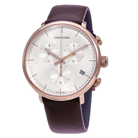 Shop Authentic Calvin Klein High Noon Silver Dial Brown Leather Strap Watch for Men - K8M276G6 - Luxxuri