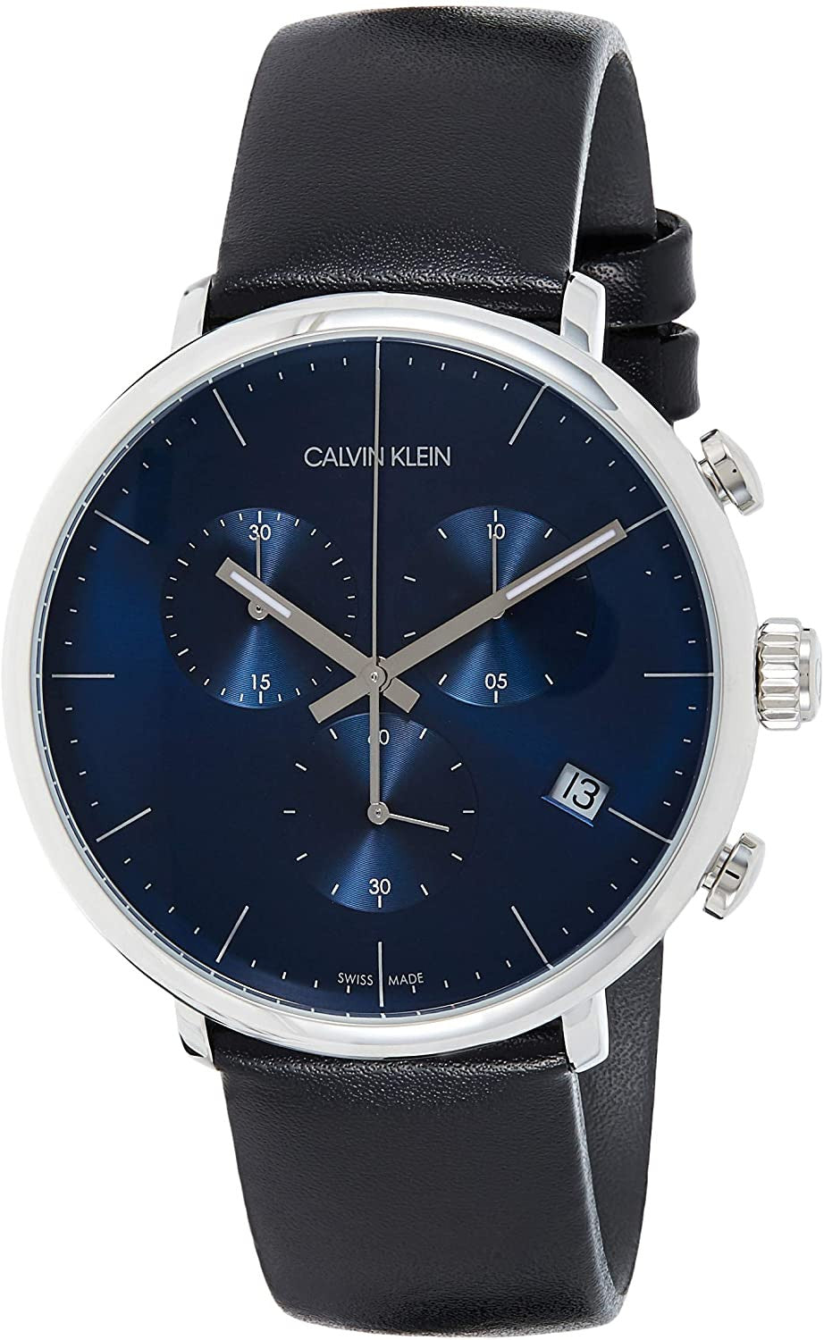  Shop Authentic Calvin Klein High Noon Chronograph Blue Dial Black Leather Strap Watch for Men - K8M271CN - Luxxuri