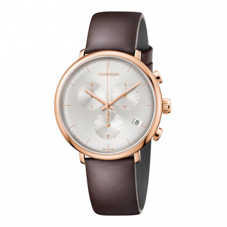  Shop Authentic Calvin Klein High Noon Silver Dial Brown Leather Strap Watch for Men - K8M276G6 - Luxxuri