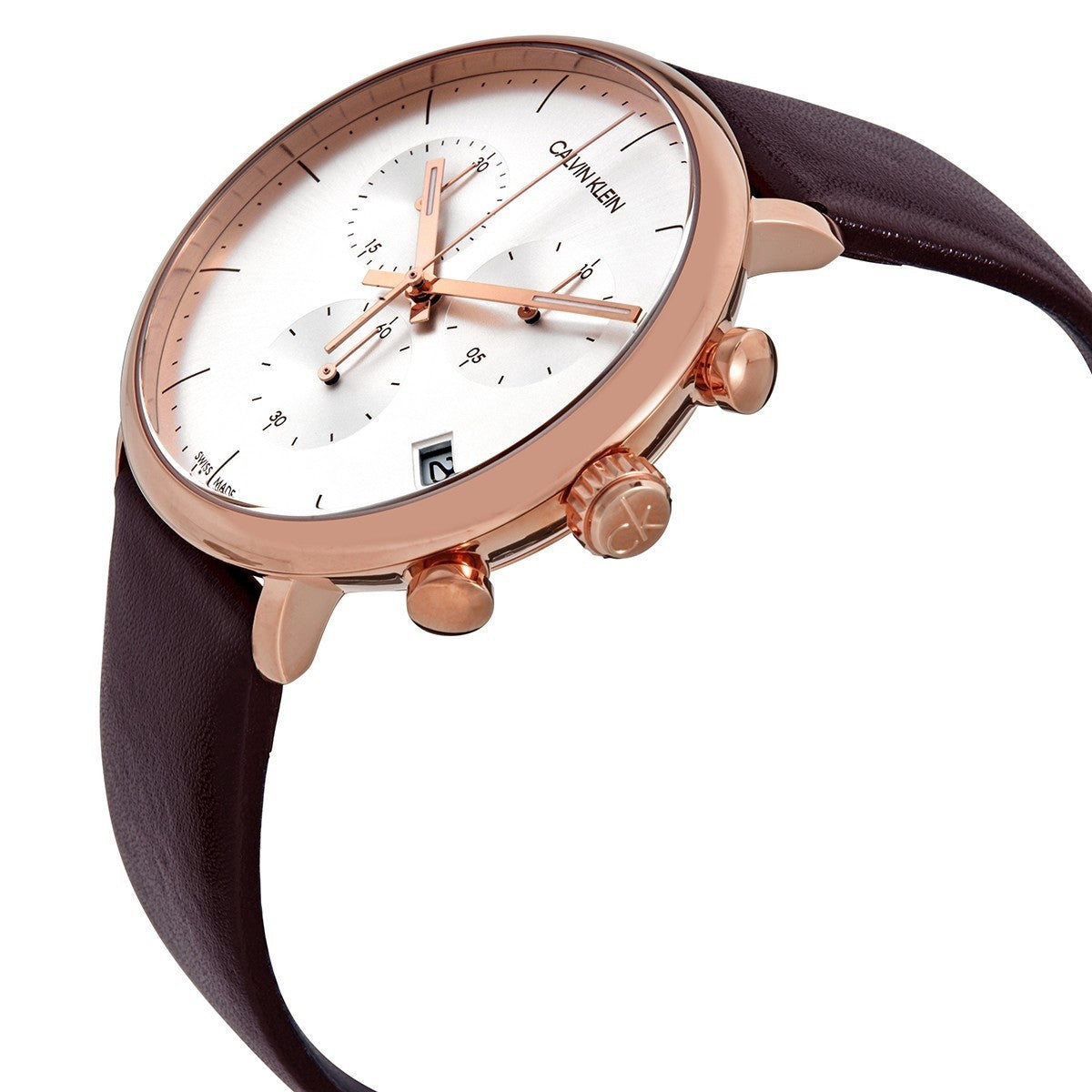 Shop Authentic Calvin Klein High Noon Silver Dial Brown Leather Strap Watch for Men - K8M276G6 - Luxxuri
