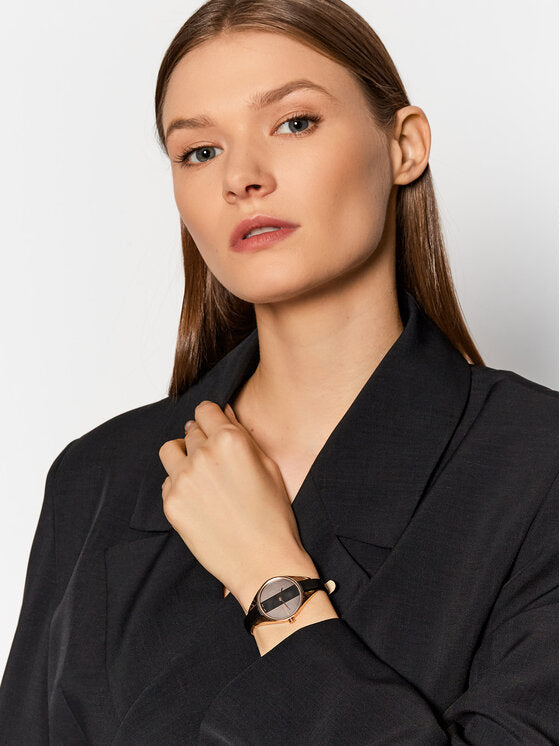  Shop Authentic Calvin Klein Rebel Black Dial Black Leather Strap Watch for Women - K8P236C1 - Luxxuri
