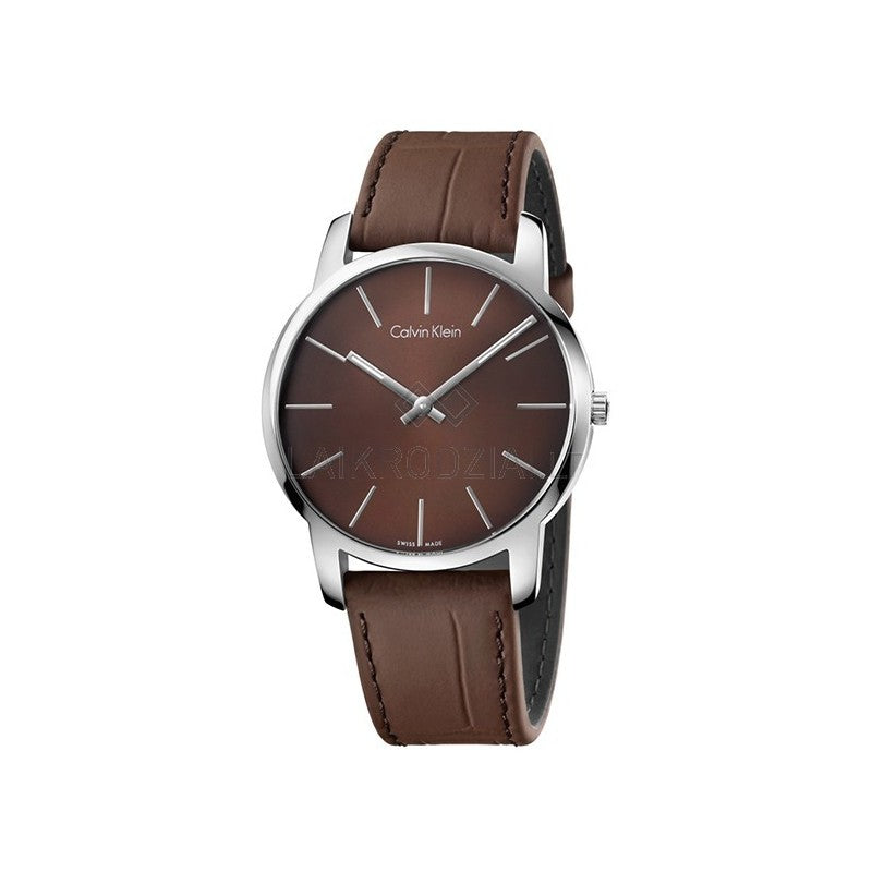  Shop Authentic Calvin Klein City Brown Dial Brown Leather Strap Watch for Men - K2G211GK - Luxxuri