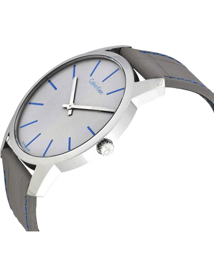 Calvin Klein City Silver Dial Grey Leather Strap Watch for Men - K2G211Q4