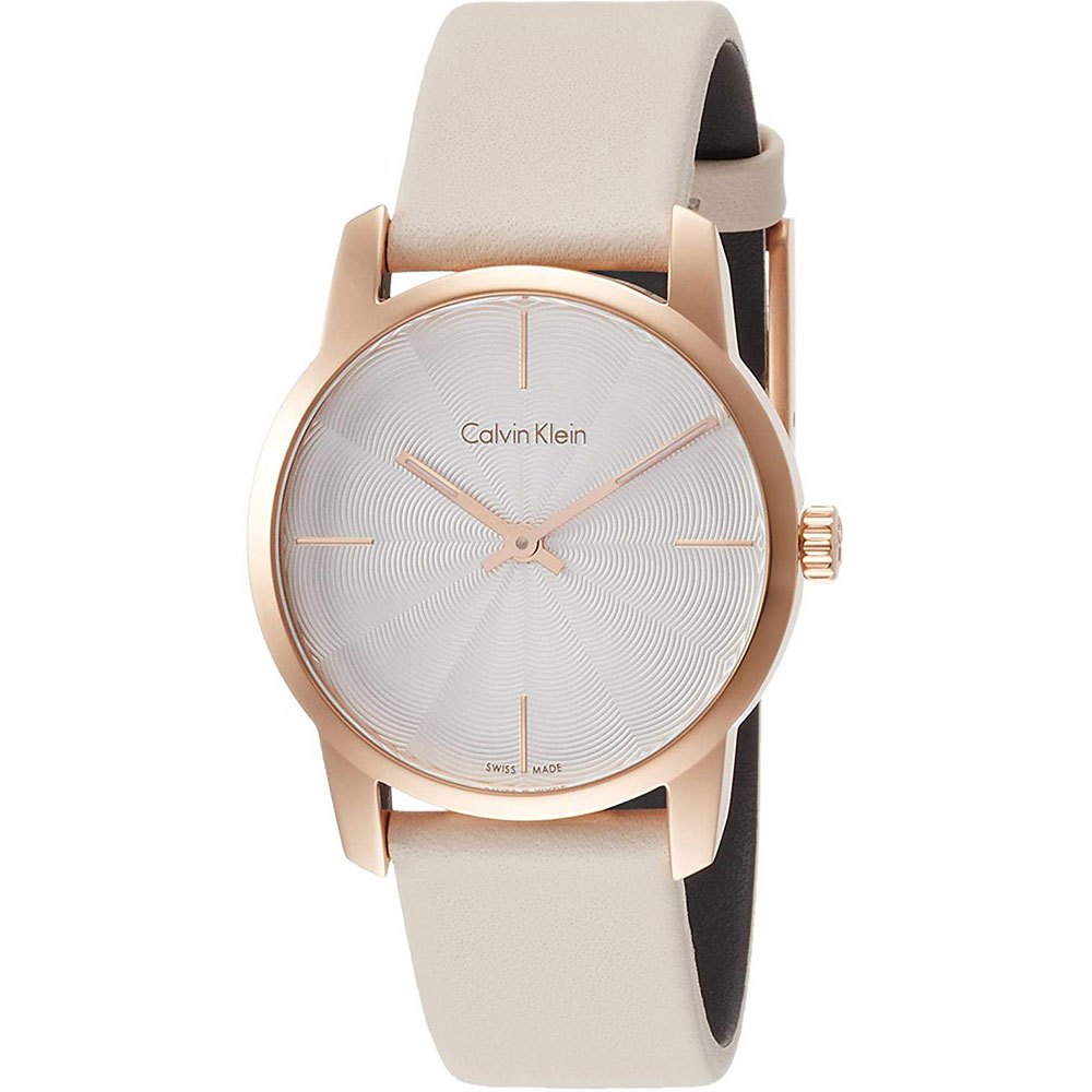  Shop Authentic Calvin Klein City Silver Dial White Leather Strap Watch for Women - K2G236X6 - Luxxuri