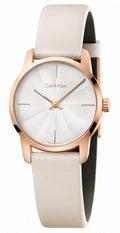  Shop Authentic Calvin Klein City Silver Dial White Leather Strap Watch for Women - K2G236X6 - Luxxuri