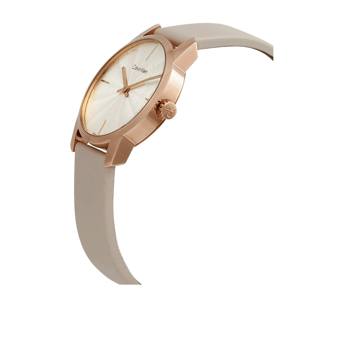  Shop Authentic Calvin Klein City Silver Dial White Leather Strap Watch for Women - K2G236X6 - Luxxuri