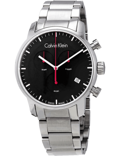 Calvin Klein City Chronograph Black Dial Silver Steel Strap Watch for Men - K2G27141