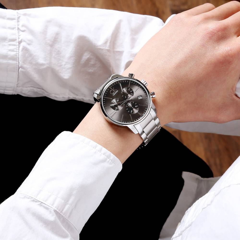  Shop Authentic Calvin Klein Masculine Chronograph Black Dial Silver Steel Strap Watch for Men - K2H27104 - Luxxuri