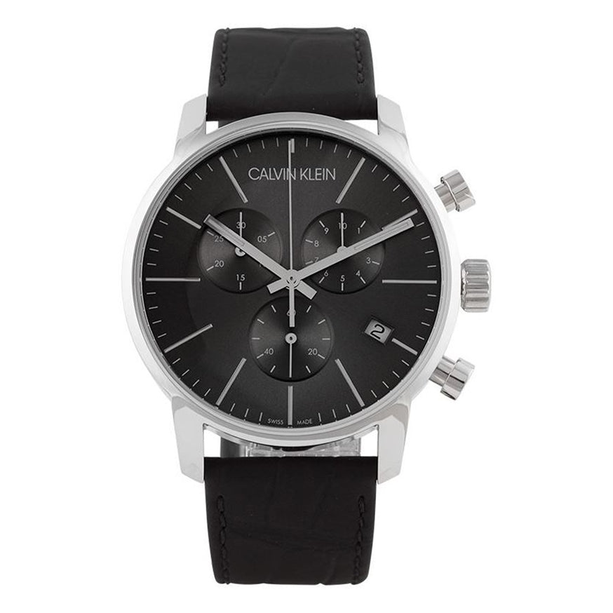  Shop Authentic Calvin Klein City Chronograph Black Dial Black Leather Strap Watch for Men - K2G271C3 - Luxxuri