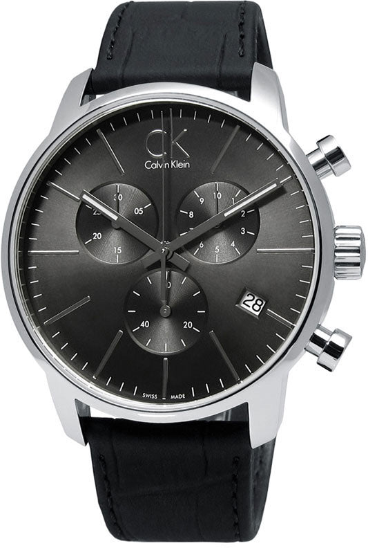  Shop Authentic Calvin Klein City Chronograph Black Dial Black Leather Strap Watch for Men - K2G271C3 - Luxxuri