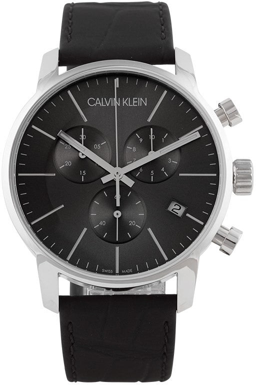  Shop Authentic Calvin Klein City Chronograph Black Dial Black Leather Strap Watch for Men - K2G271C3 - Luxxuri