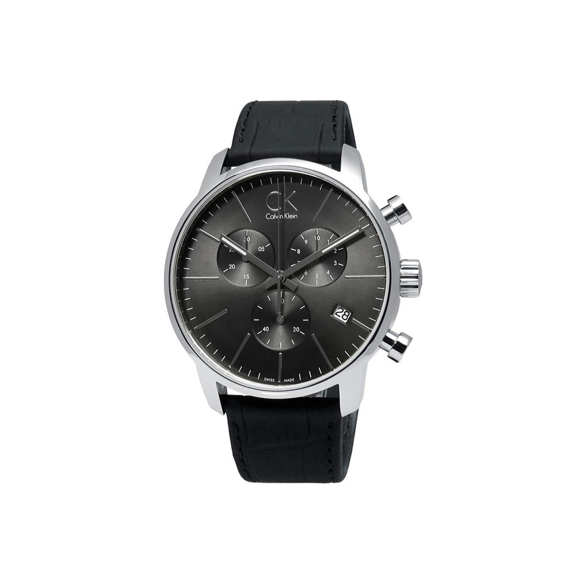  Shop Authentic Calvin Klein City Chronograph Black Dial Black Leather Strap Watch for Men - K2G271C3 - Luxxuri