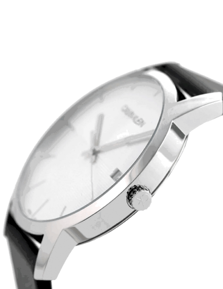  Shop Authentic Calvin Klein City White Dial Black Leather Strap Watch for Men - K2G2G1CD - Luxxuri