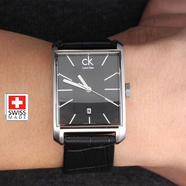  Shop Authentic Calvin Klein Window Black Dial Black Leather Strap Watch for Men - K2M21107 - Luxxuri
