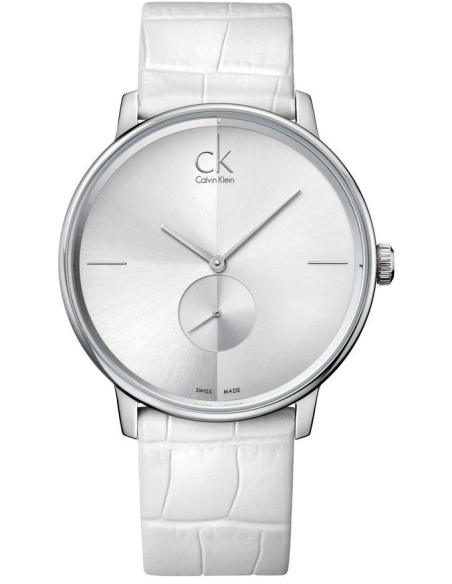  Shop Authentic Calvin Klein Accent Silver Dial White Leather Strap Watch for Women - K2Y211K6 - Luxxuri