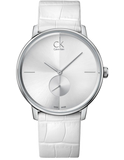  Shop Authentic Calvin Klein Accent Silver Dial White Leather Strap Watch for Women - K2Y211K6 - Luxxuri