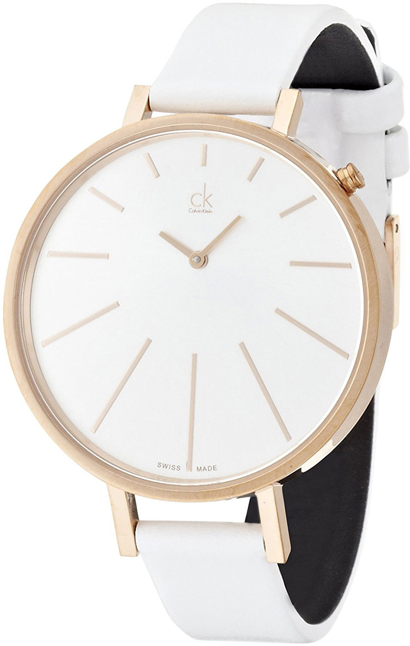  Shop Authentic Calvin Klein Equal Silver Dial White Leather Strap Watch for Women - K3E236L6 - Luxxuri