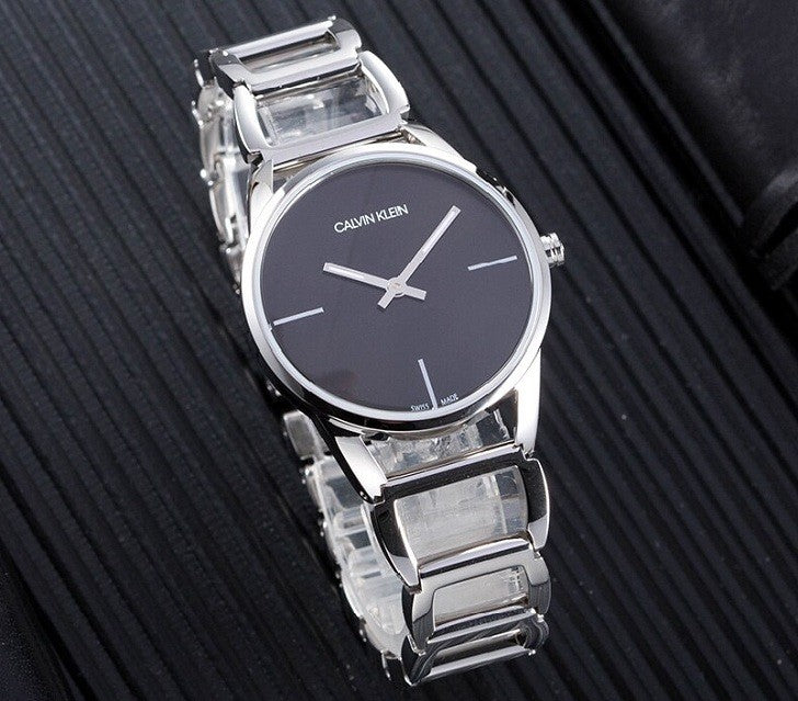  Shop Authentic Calvin Klein Stately Black Dial Silver Steel Strap Watch for Women - K3G23121 - Luxxuri