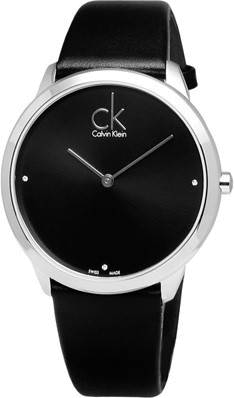  Shop Authentic Calvin Klein Minimal Diamonds Black Dial Black Leather Strap Watch for Men - K3M211CS - Luxxuri