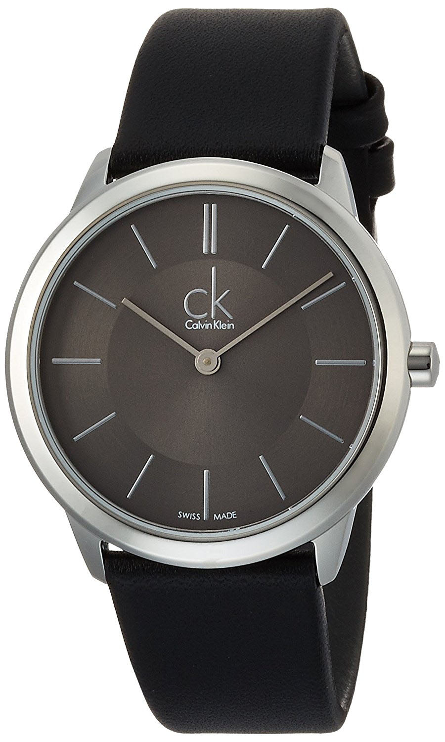  Shop Authentic Calvin Klein Minimal Grey Dial Black Leather Strap Watch for Men - K3M221C4 - Luxxuri