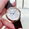  Shop Authentic Calvin Klein Minimal White Dial Brown Leather Strap Watch for Women - K3M226G6 - Luxxuri