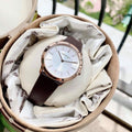  Shop Authentic Calvin Klein Minimal White Dial Brown Leather Strap Watch for Women - K3M226G6 - Luxxuri