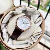  Shop Authentic Calvin Klein Minimal White Dial Brown Leather Strap Watch for Women - K3M226G6 - Luxxuri
