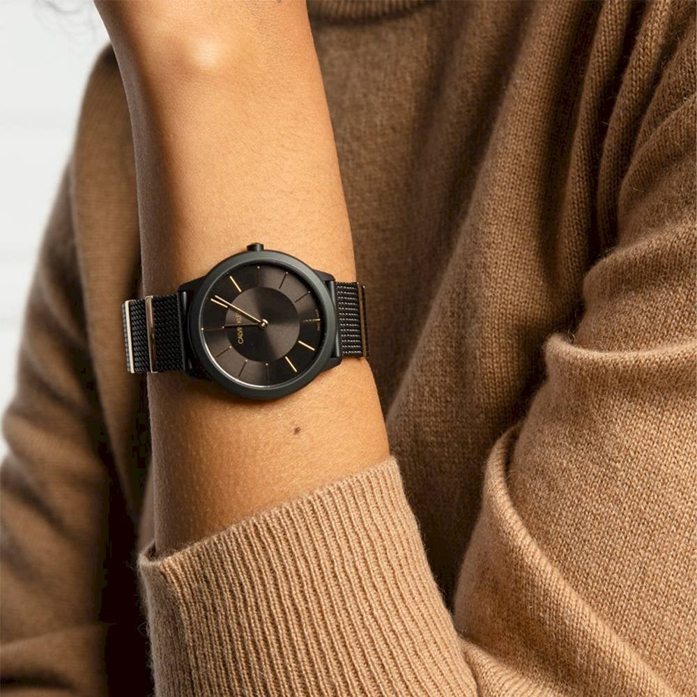  Shop Authentic Calvin Klein Minimal Black Dial Black Mesh Bracelet Watch for Women - K3M5245X - Luxxuri
