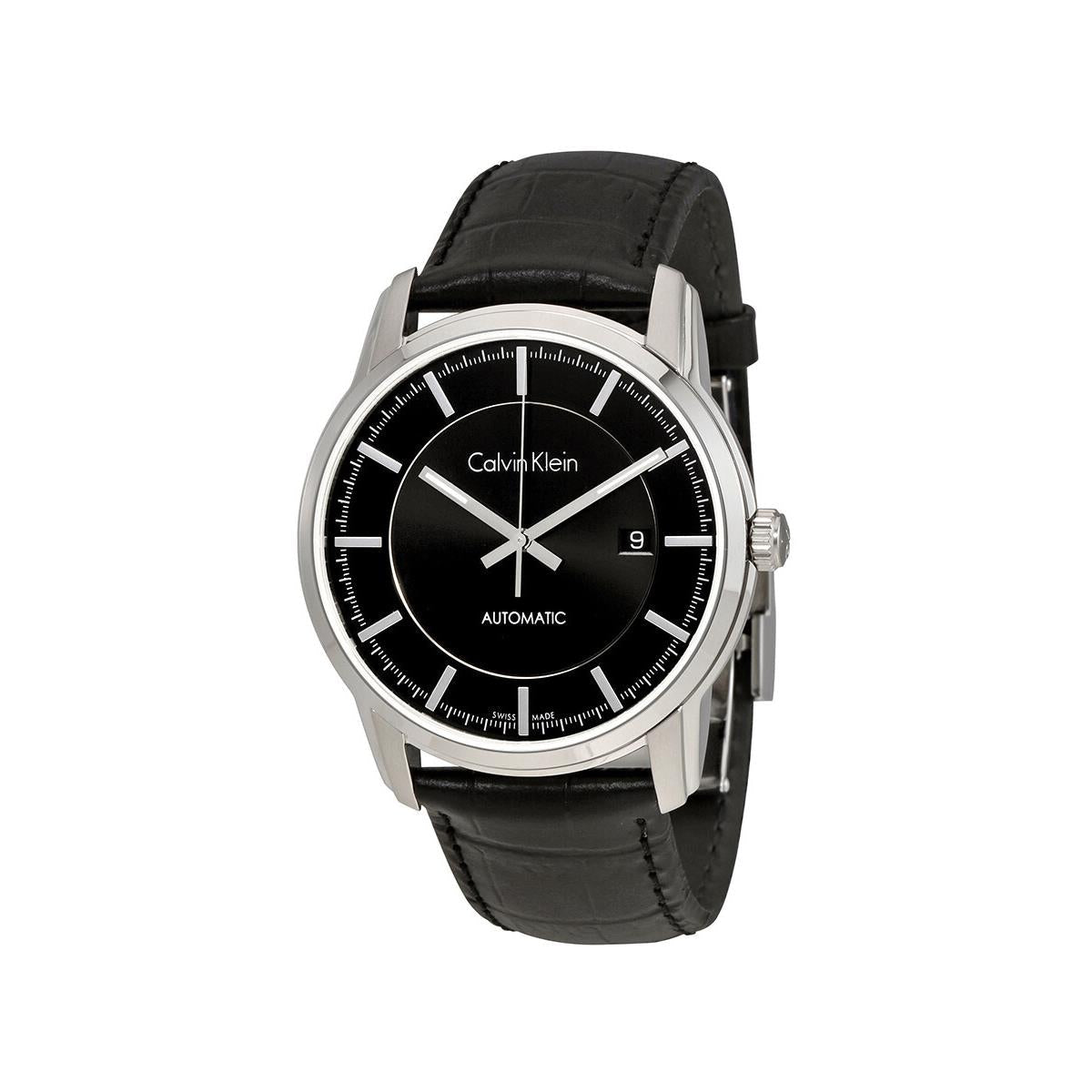  Shop Authentic Calvin Klein Infinity Automatic Black Dial Black Leather Strap Watch for Men - K5S341C1 - Luxxuri