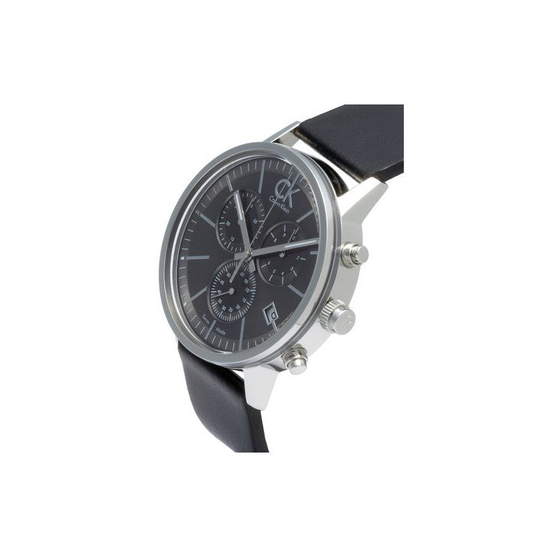  Shop Authentic Calvin Klein Post Minimal Chronograph Black Dial Black Leather Strap Watch for Men - K7627107 - Luxxuri