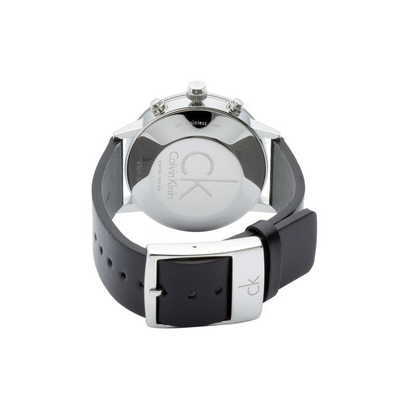  Shop Authentic Calvin Klein Post Minimal Chronograph Black Dial Black Leather Strap Watch for Men - K7627107 - Luxxuri