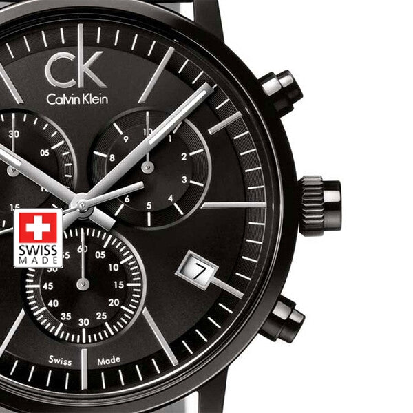  Shop Authentic Calvin Klein Post Minimal Chronograph Black Dial Black Leather Strap Watch for Men - K7627401 - Luxxuri