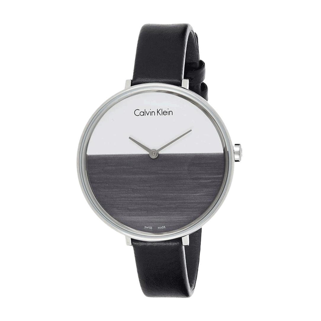  Shop Authentic Calvin Klein Rise White Grey Dial Black Leather Strap Watch for Women - K7A231C3 - Luxxuri