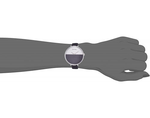  Shop Authentic Calvin Klein Rise White Grey Dial Black Leather Strap Watch for Women - K7A231C3 - Luxxuri