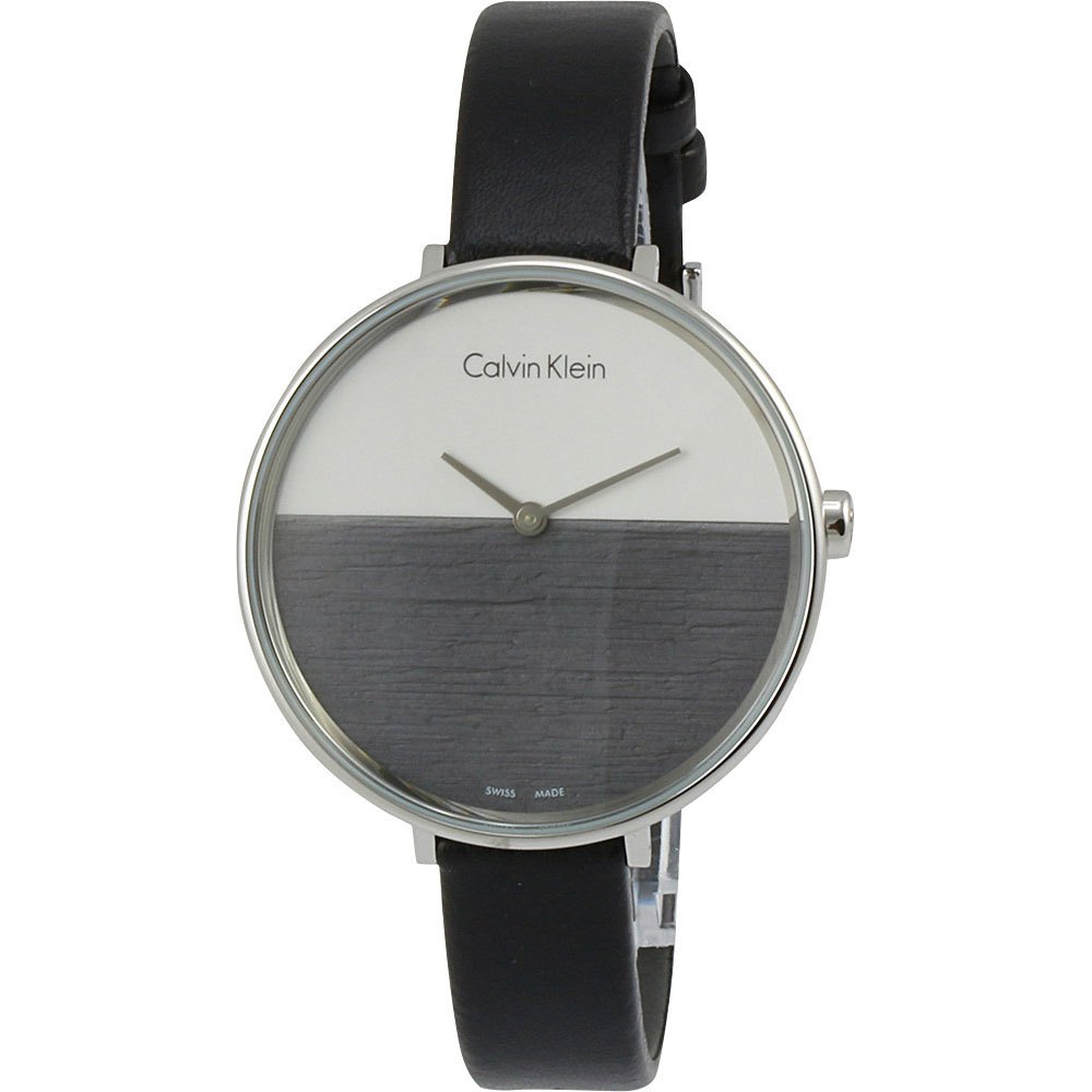  Shop Authentic Calvin Klein Rise White Grey Dial Black Leather Strap Watch for Women - K7A231C3 - Luxxuri