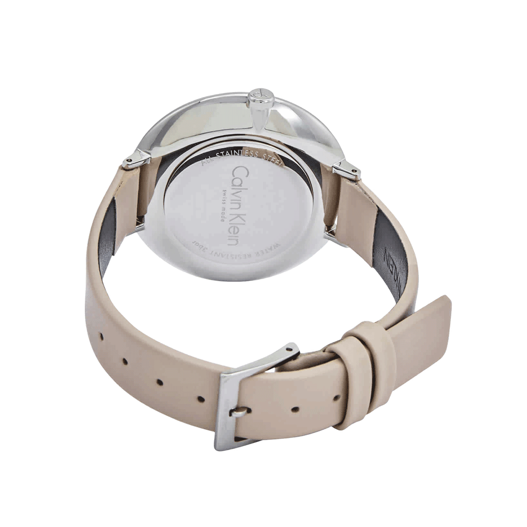 Calvin Klein Rise White Beige Dial Beige Leather Strap Watch for Women - K7A231XH