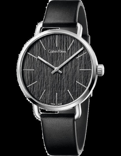  Shop Authentic Calvin Klein Even Black Dial Black Leather Strap Watch for Women - K7B211C1 - Luxxuri