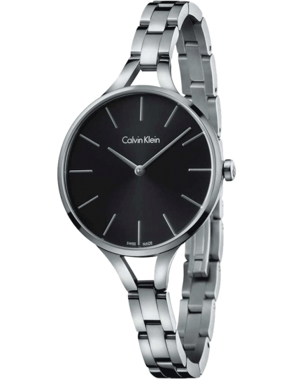 Calvin Klein Graphic Black Dial Silver Steel Strap Watch for Women - K7E23141