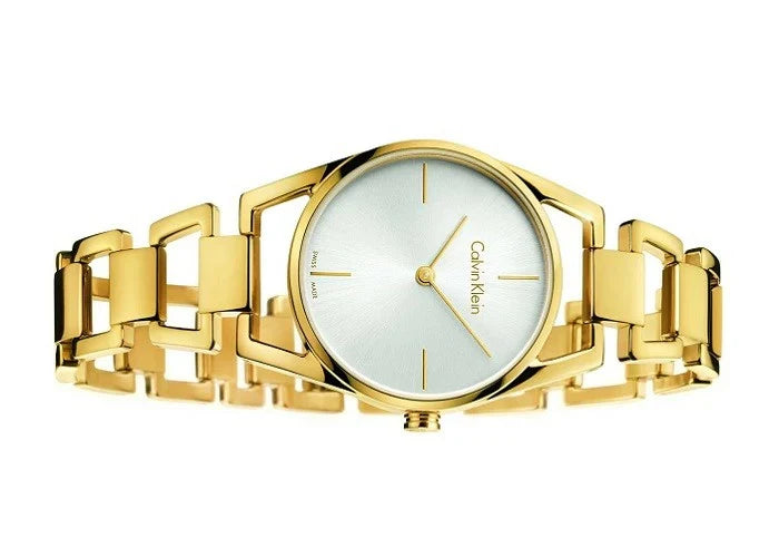  Shop Authentic Calvin Klein Dainty White Dial Gold Steel Strap Watch for Women - K7L23546 - Luxxuri