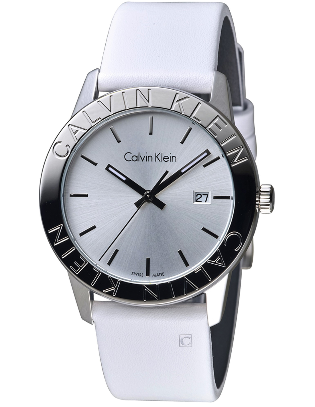  Shop Authentic Calvin Klein Steady Silver Dial White Leather Strap Watch for Women - K7Q211L6 - Luxxuri