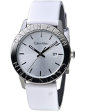  Shop Authentic Calvin Klein Steady Silver Dial White Leather Strap Watch for Women - K7Q211L6 - Luxxuri