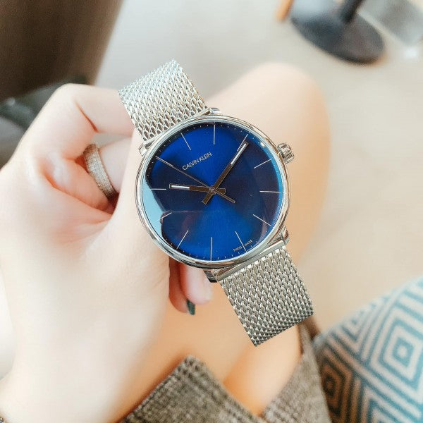  Shop Authentic Calvin Klein High Noon Quartz Blue Dial Silver Mesh Bracelet Watch for Men - K8M2112N - Luxxuri