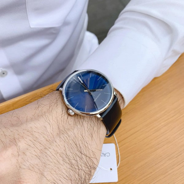  Shop Authentic Calvin Klein High Noon Quartz Blue Dial Black Leather Strap Watch for Men - K8M211CN - Luxxuri