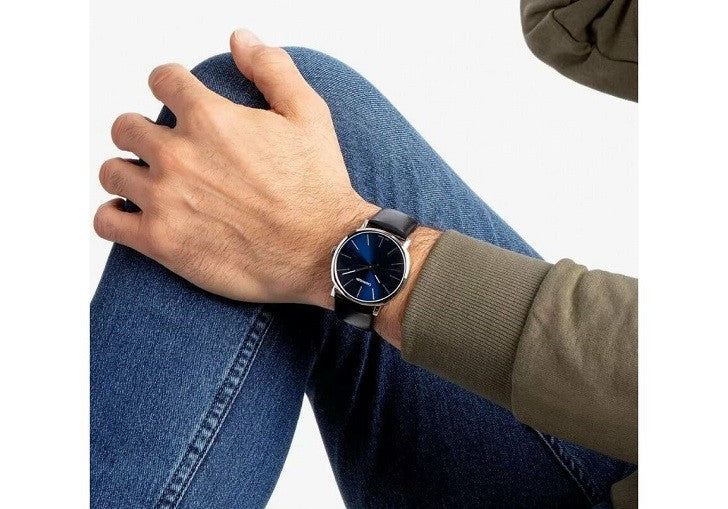  Shop Authentic Calvin Klein High Noon Quartz Blue Dial Black Leather Strap Watch for Men - K8M211CN - Luxxuri