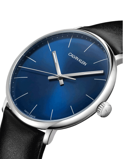  Shop Authentic Calvin Klein High Noon Quartz Blue Dial Black Leather Strap Watch for Men - K8M211CN - Luxxuri