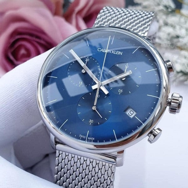  Shop Authentic Calvin Klein High Noon Chronograph Blue Dial Silver Mesh Bracelet Watch for Men - K8M2712N - Luxxuri