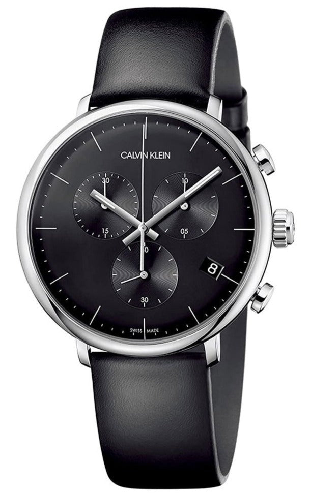  Shop Authentic Calvin Klein High Noon Chronograph Black Dial Black Leather Strap Watch for Men - K8M271C1 - Luxxuri