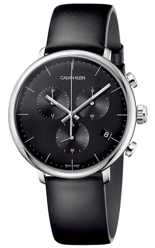  Shop Authentic Calvin Klein High Noon Chronograph Black Dial Black Leather Strap Watch for Men - K8M271C1 - Luxxuri
