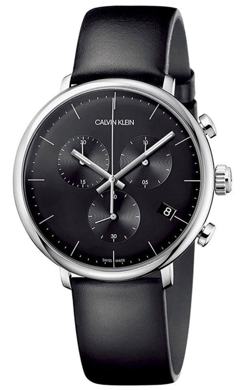 Shop Authentic Calvin Klein High Noon Chronograph Black Dial Black Leather Strap Watch for Men - K8M271C1 - Luxxuri